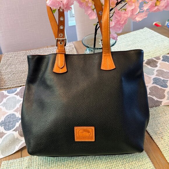Dooney & Bourke Pebble Grain Tote – Black Leather with Red Lining | Excellent Co - Picture 1 of 16